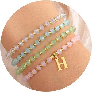 Charm Bracelets Set for Women Girls 4Pcs Crystal Beaded Stretch Jewelry